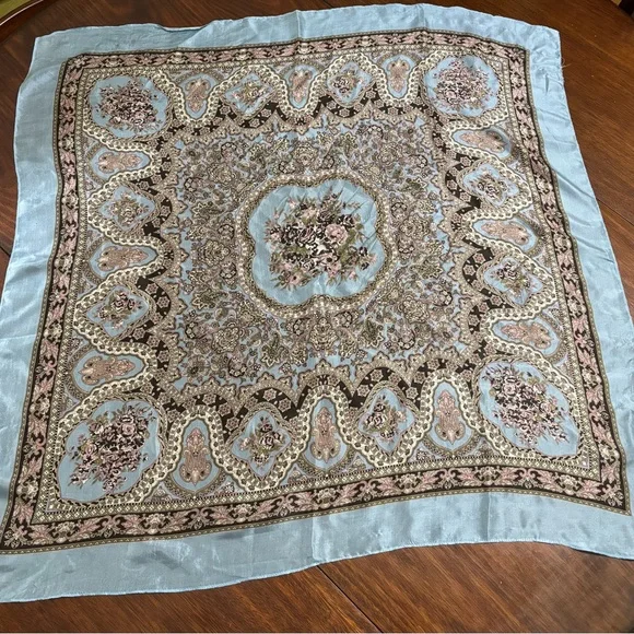 Free People Elegant Blue and Black Patterned Scarf - Picture 2 of 2